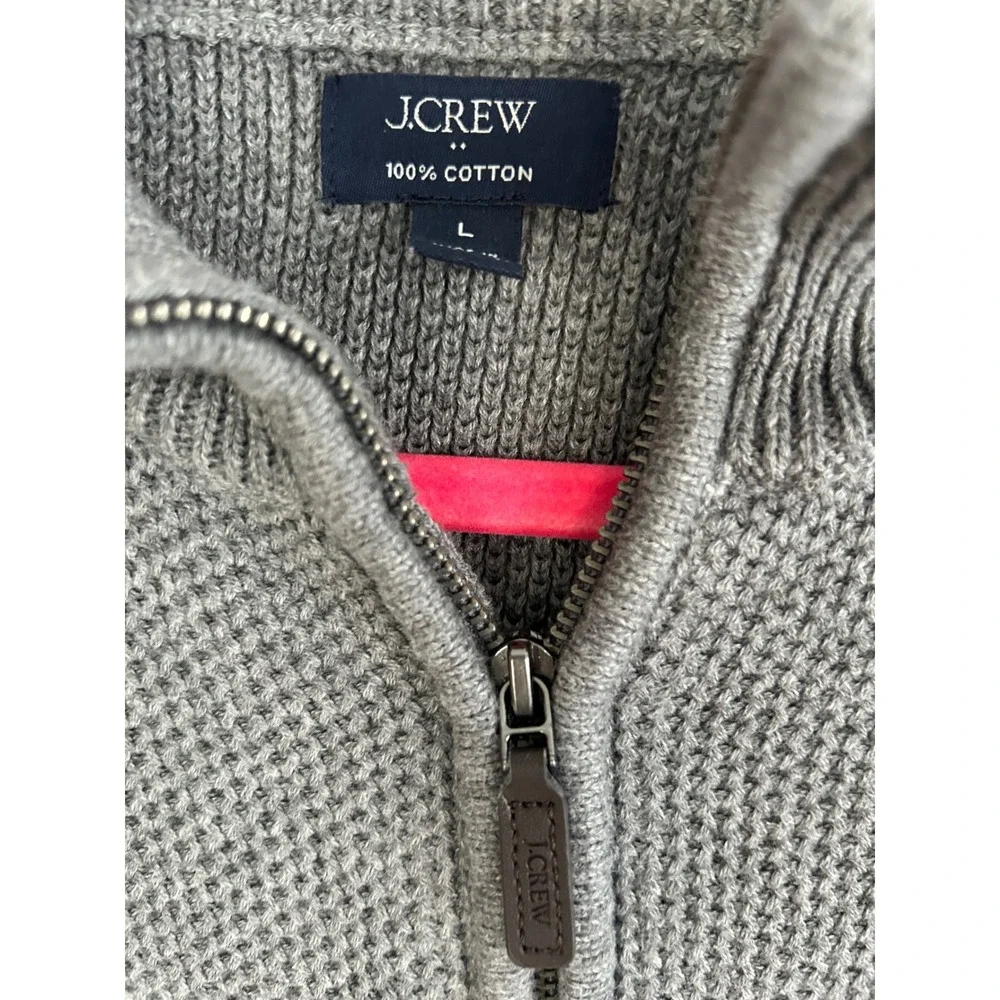 J.Crew Mens Grey 100% Cotton Quarter‎ Zip Textured Knit Sweater Large